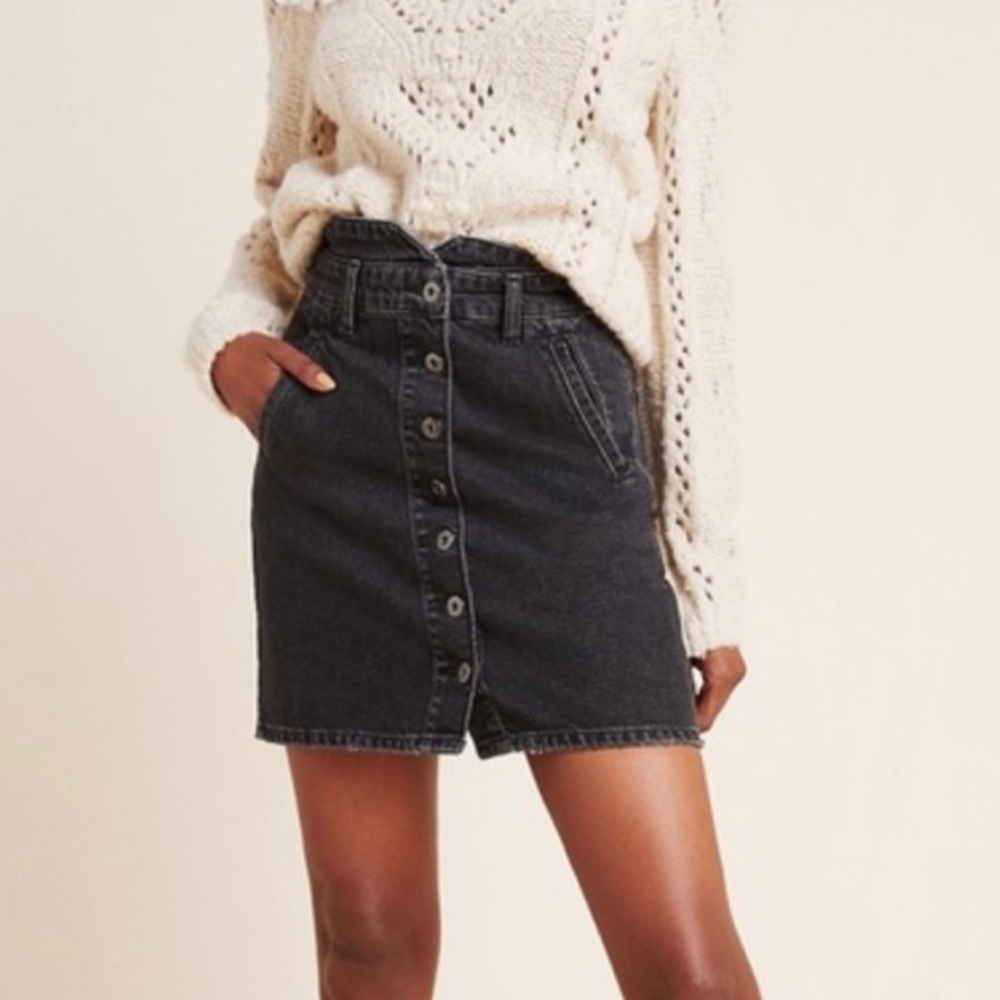 Anthropologie Pilcro Black Denim Button Up Mini Skirt